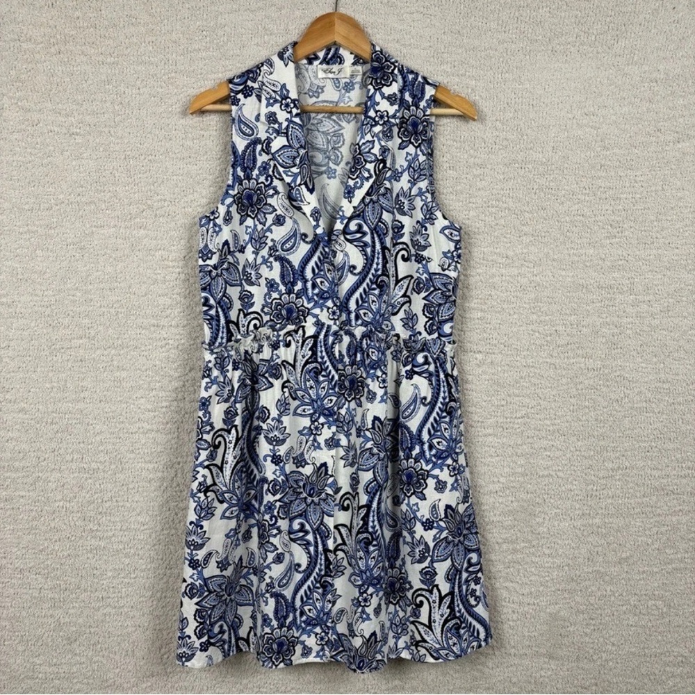 ELIZA J Notch Lapel Paisley Floral Linen Blend Dress